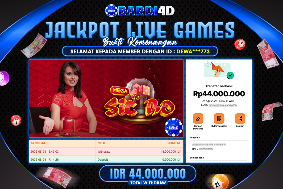 BARDI4D - BAYAR JACKPOT LIVE GAMES MEGA SICBO TOTAL RP.44.000.000 | DIBAYAR LUNAS
