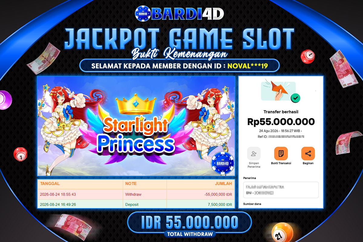 BARDI4D - BAYAR JACKPOT SLOT STARLIGHT PRINCESS TOTAL RP.55.000.000 | DIBAYAR LUNAS