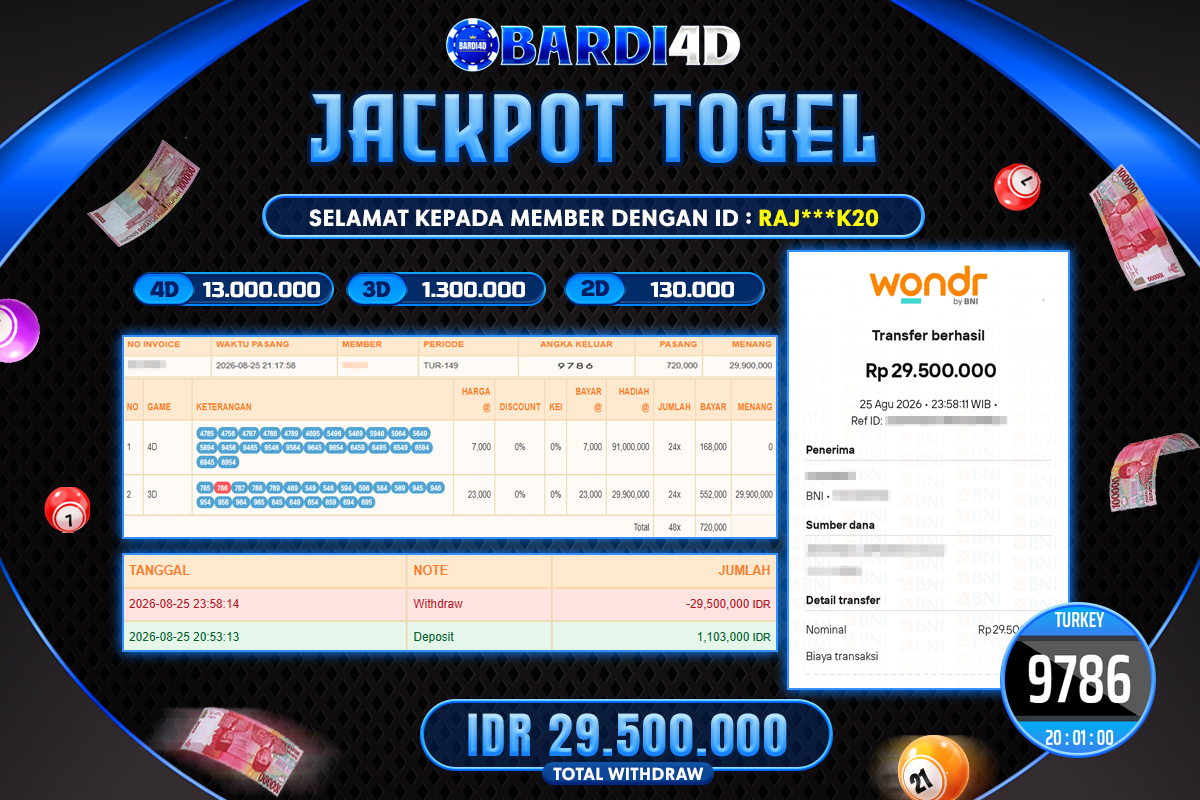 BARDI4D - BAYAR JACKPOT TOGEL TURKEY TOTAL RP.29.500.000 | DIBAYAR LUNAS