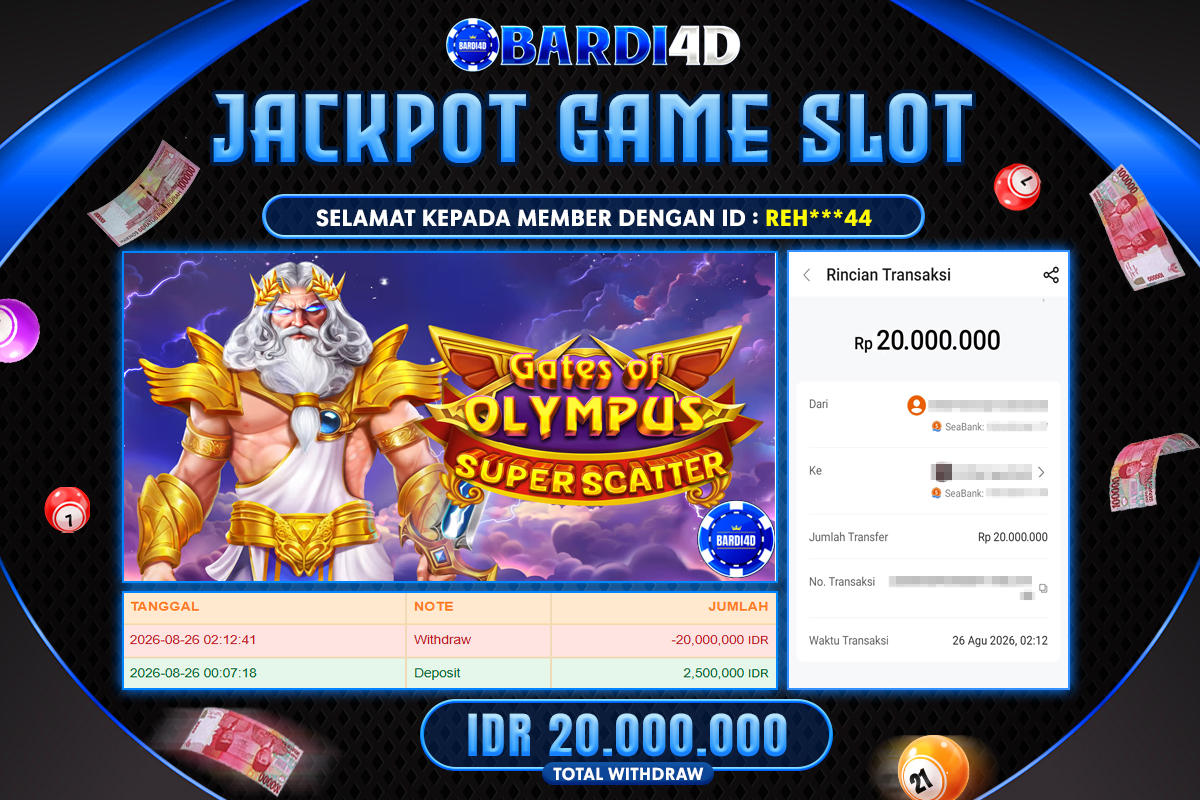 BARDI4D - BAYAR JACKPOT SLOT GATES OF OLYMPUS SUPER SCATTER TOTAL RP.20.000.000 | DIBAYAR LUNAS